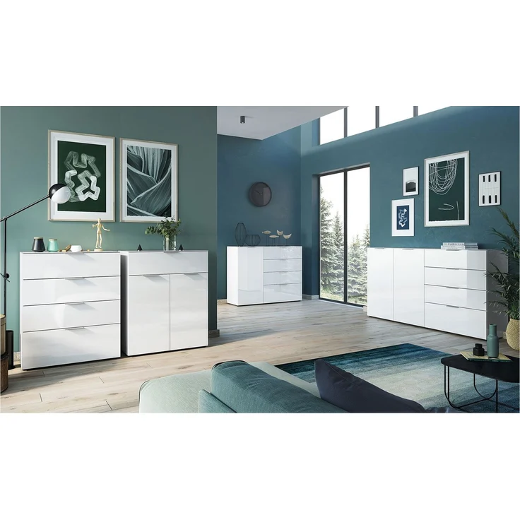 Sideboard Owingen / Oakland, Glas, Holzwerkstoff, Weiß, 184 x 102 x 42 cm – Bild 5