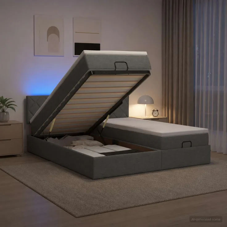 vidaXL Ottoman-Bett mit Matratze und LED Dunkelgrau 180 x 200 cm Stoff 3457295