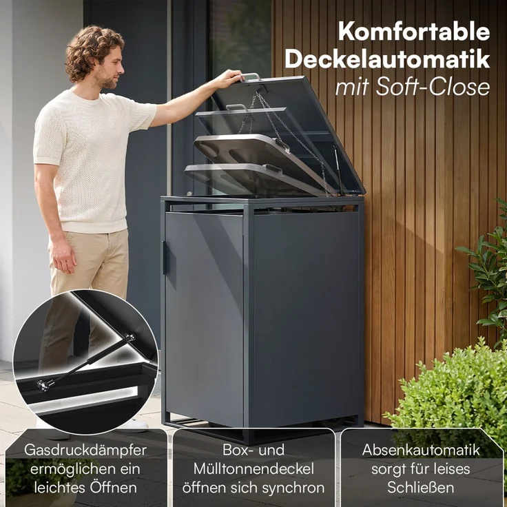 STEELSØN 'Thoria' Mülltonnenbox 1er je 240 Liter, anthrazit, Mülltonnenverkleidung aus Stahl, wetterfest, 116x80x69 cm, Müllbox für 1 Tonne – Bild 4