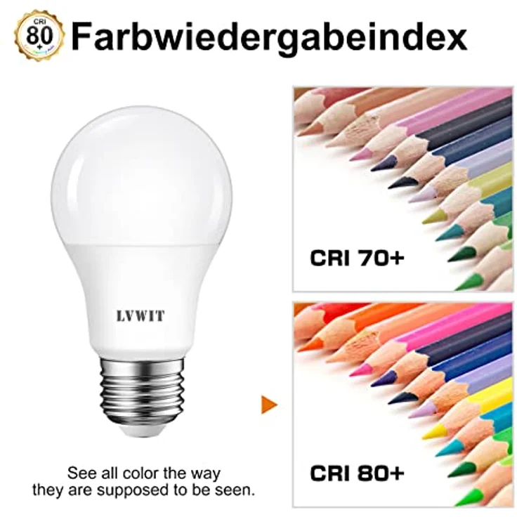 LVWIT LED E27 Birne 60W Kaltweiß 6500K, ultrahell 806 lm, matte LED Lampe (6er Pack) – Bild 5