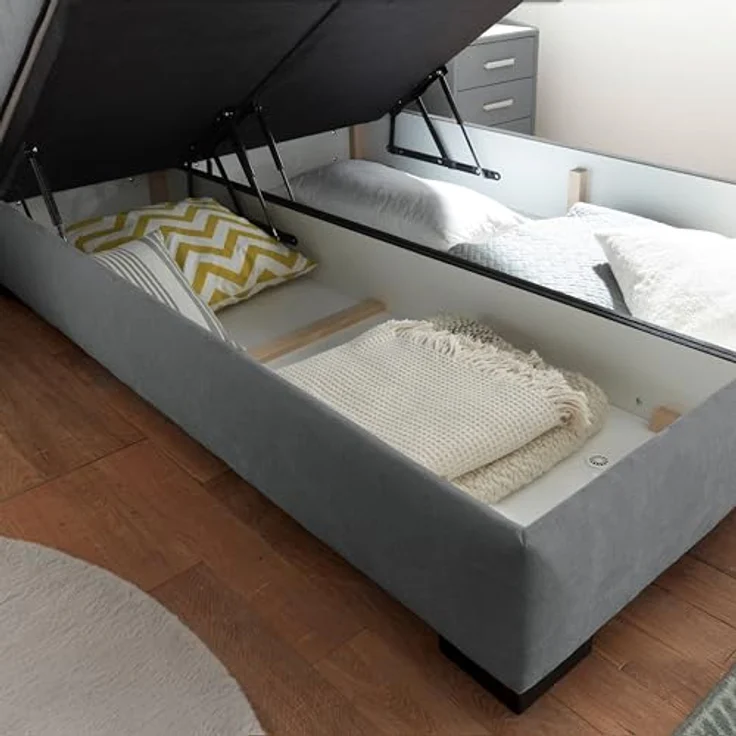 NAGOL B Boxbett 140x200, Anthrazit - Bequemes Bett mit Bettkasten und Premium 9-Zonen-Federkern Wendematratze - 165 x 114 x 214 cm (B/H/T) – Bild 6