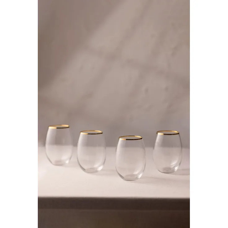 Hermia Concept 'Astoria 350 - Gold, Transparent' Gläser-Set (4-teilig), Gold / Transparent, 8,1 x 8,1 x 10,2 cm, 350 ml
