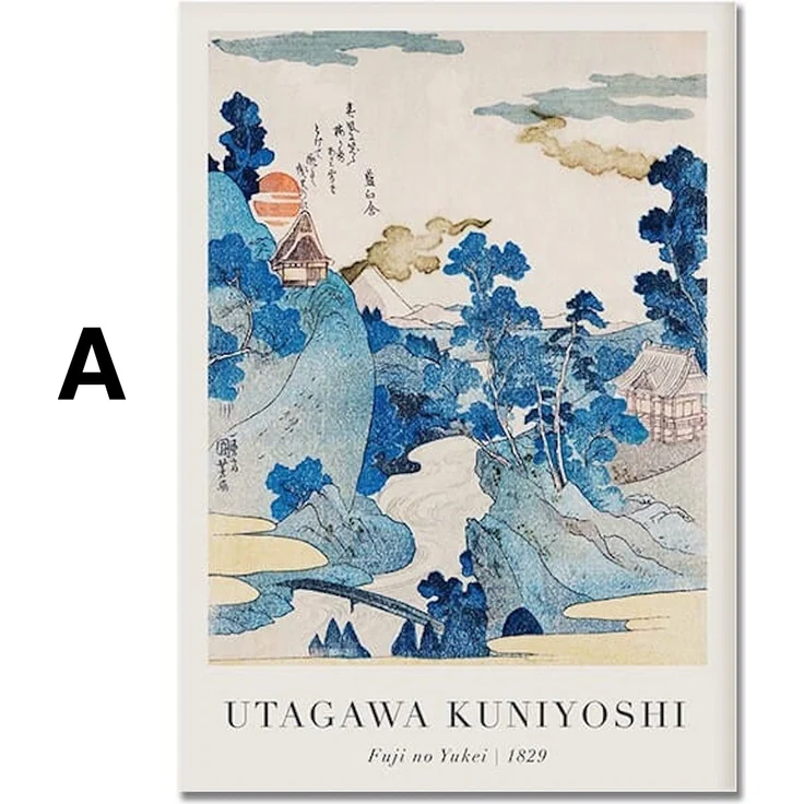 Poster Vintage Japanische Landschaft Abstrakte Meer Welle Traditionell als Deko Print ohne Rahmen - A / 21 x 30 cm