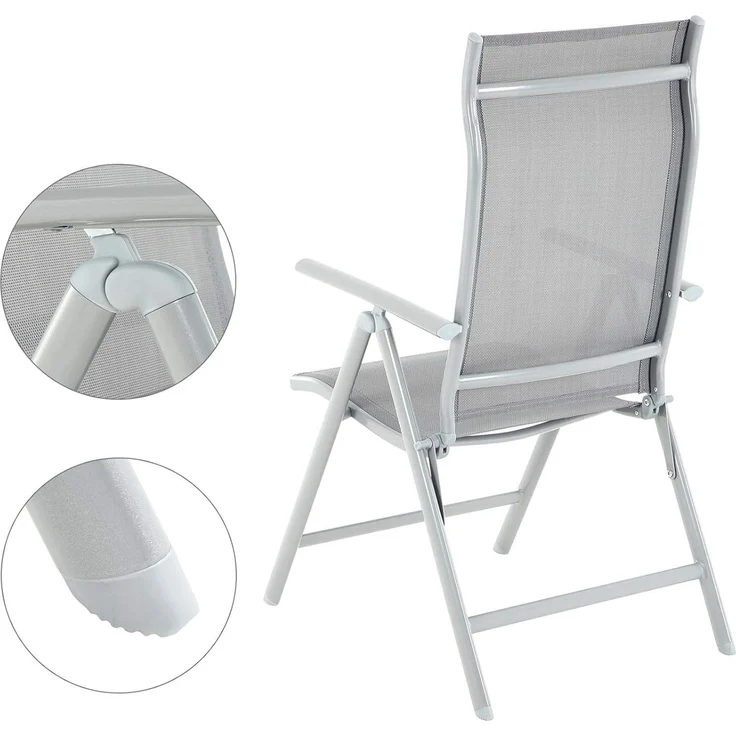 SONGMICS Gartenstuhl-Set 4-tlg., klappbar mit 8-fach verstellbarer Rückenlehne, Aluminiumgestell grau, 56 x 70 x 107 cm – Bild 4