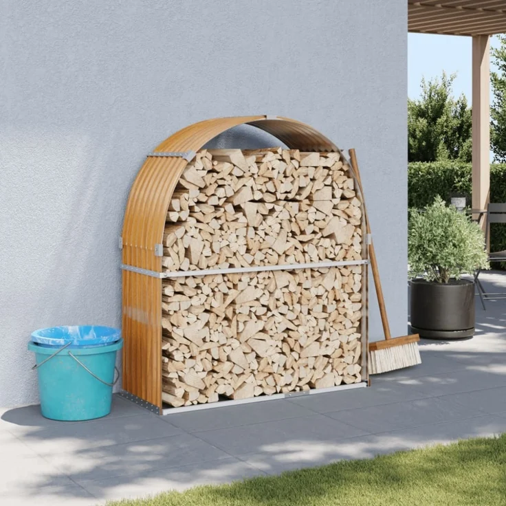 vidaXL Kaminholzunterstand Holzoptik 120x45x140 cm Verzinkter Stahl 364581 – Bild 1