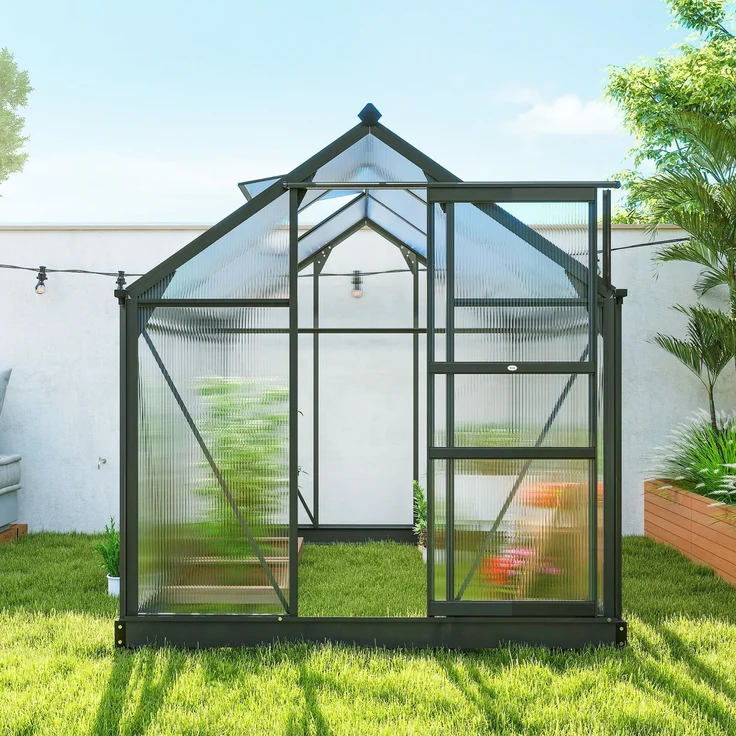 Outsunny Gewächshaus, Aluminiumlegierung, Polycarbonat, Grau, 190L x 192B x 201H cm – Bild 9