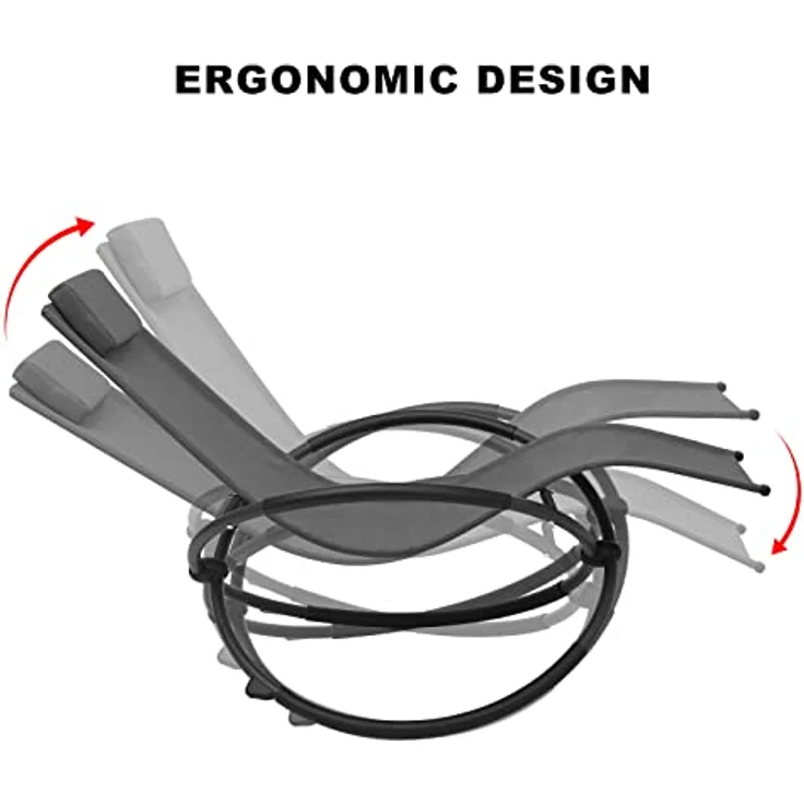 WOLTU 2er Set Gartenliege Schwingliege, klappbar, bis 160KG belastbar, Textilenbezug grau – Bild 4