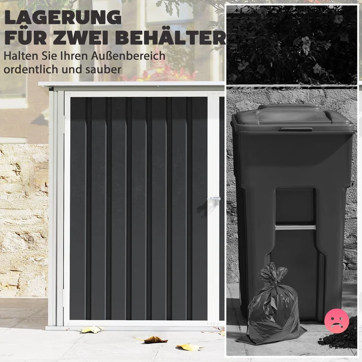 JARDJ Mülltonnenbox für 2 Mülltonnen aus verzinktem Stahl Müllbox mit Klappdeckel Gasdruckfeder Doppeltür Belüftungsöffnungen,179,5 x 108 x 129,5cm, Dunkelgrau – Bild 6