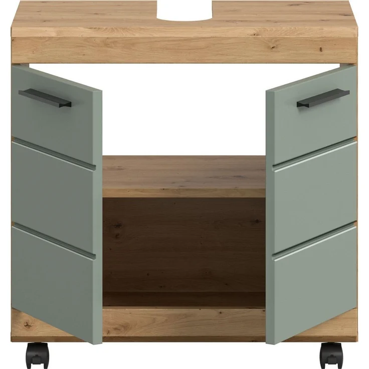 welltime Waschbeckenunterschrank SIENA, Breite 60cm, 2 Türen, auf Rollen, MDF-Front (TOPSELLER!, mit Siphonausschnitt 10x25 cm) in verschiedenen Farben erhältlich, Badmöbel, Badschrank, Kommode, Bad – Bild 4