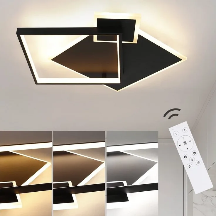 Nettlife LED Deckenleuchte Wohnzimmer Schwarz Dimmbar mit Fernbedienung Deckenlampe 50W, LED fest integriert, Warmweiß Neutralweiß Kaltweiß, Wohnzimmer Esszimmer Küche Jugendzimmer Schlafzimmer