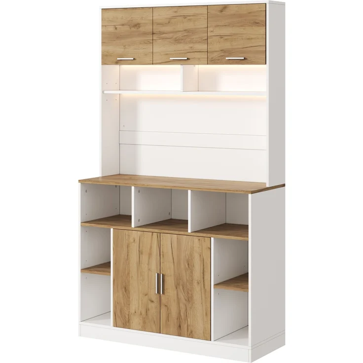 Küchenschrank 105 x 40 x 180 cm in Weiß und Natur mit RGB-LED-Beleuchtung und verstellbaren Einlegeböden – Bild 7