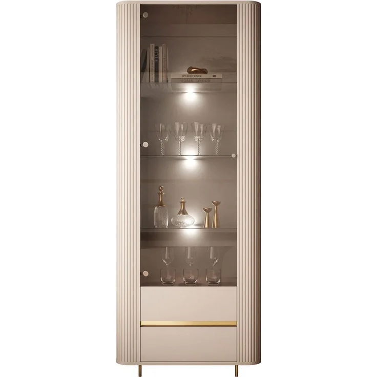 Lookway Glasvitrine MIRAGE GOLD mit LED-Beleuchtung und geriffelten Seiten – Bild 1