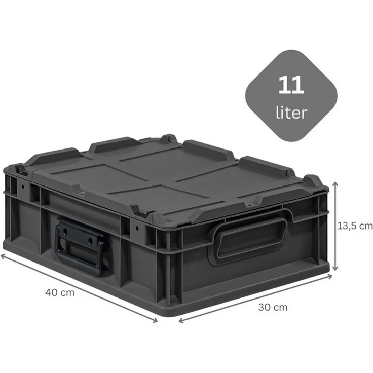PROREGAL® Stapelbox Eurobox NextGen Portable, HxBxT 13,5x30x40cm, 11L, Schwarz