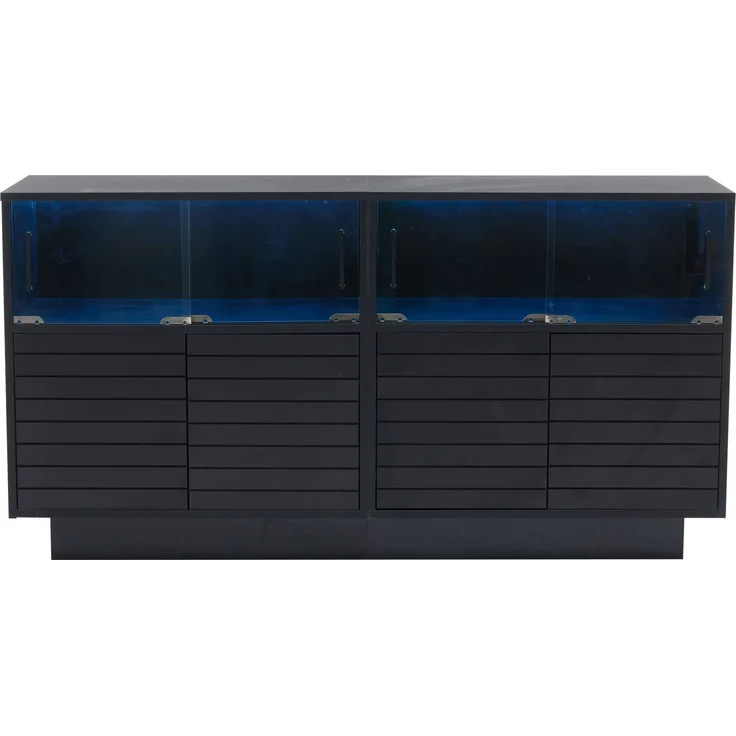 Merax Sideboard mit 2 Kabinett, 4 Fächern, Glastüren, Breite 130 cm, Beistellschrank mit LED-Licht, Wohnraumschrank mit viel Stauraum, Schwarz – Bild 8