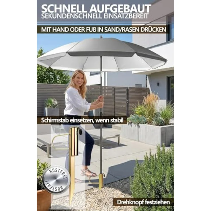 4smile Schirmständer Erdspieß aus Metall – Stabiler Sonnenschirmhalter Rasendorn, Bodenhülse Sonnenschirm für Strand & Garten – Bild 3