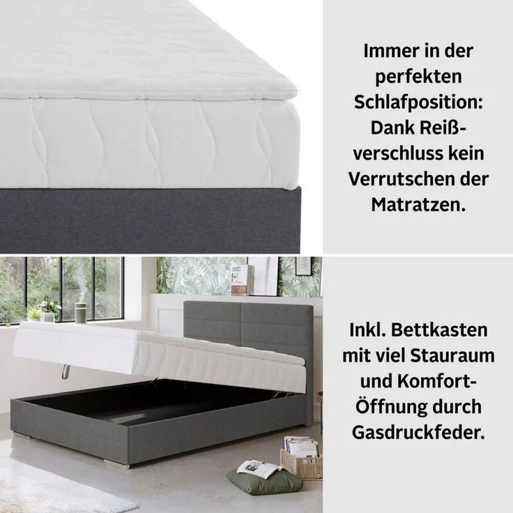COTTA Boxbett TOM, Stauraumbett mit Bettkasten & 5-Zonen-TFK-Matratze H3, Komfortschaumtopper, Struktur-oder Karostoff, 90/120/140 cm x 200 cm – Bild 4