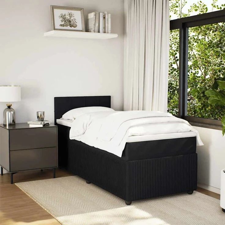 vidaXL Boxspringbett mit Matratze Schwarz 100x200 cm Samt 3287664 – Bild 3