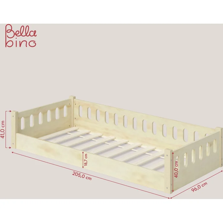 Bellabino 'Miera' Bodenbett 90 x 200 cm, Sperrholz, mit offener Seite, inkl. Rolllattenrost und Matratze – Bild 3