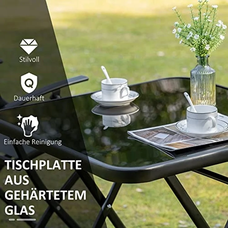 Outsunny Sitzgruppe klappbar 3tlg. Balkonset Balkonmöbel 1 Tisch+2 Stühle Gartenmöbel Set Sitzgarnitur Metall Mesh Schwarz+Grau – Bild 3
