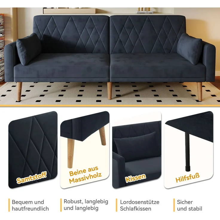 ZUBALIYA Schlafsofa 75x82 cm, mit Samtbezug, mit breiten Armlehnen, mit Schaumstoffpolsterung, ohne aufwendige Montage – Bild 5