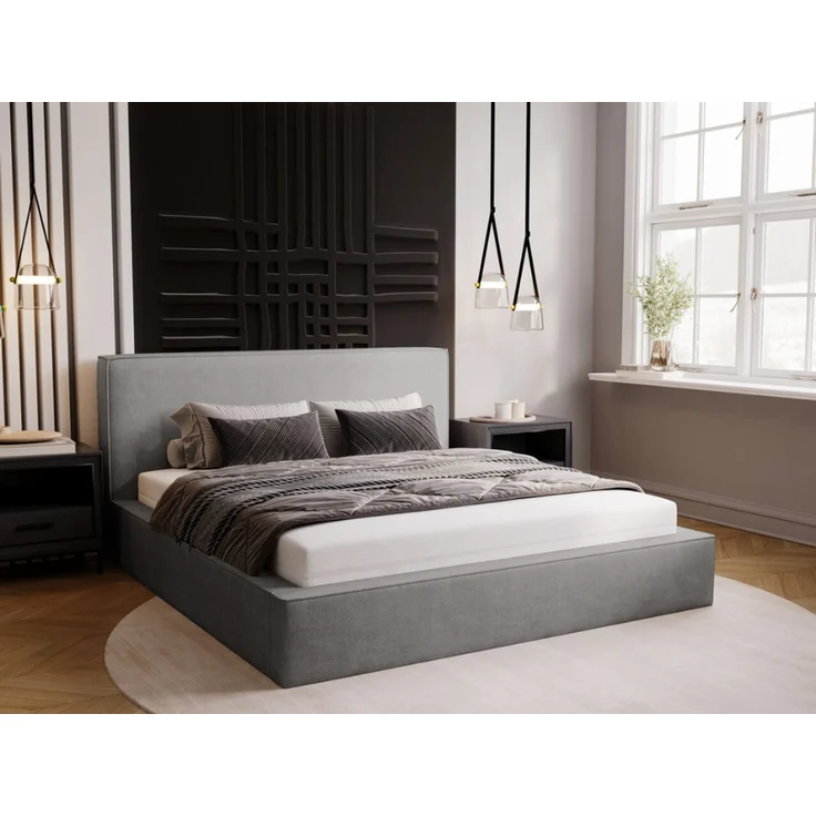 GRAINGOLD Monaco Doppelbett 180x200, Polsterbett mit Bettkasten und Kopfteil, Velour-Stoff, Grau – Bild 1