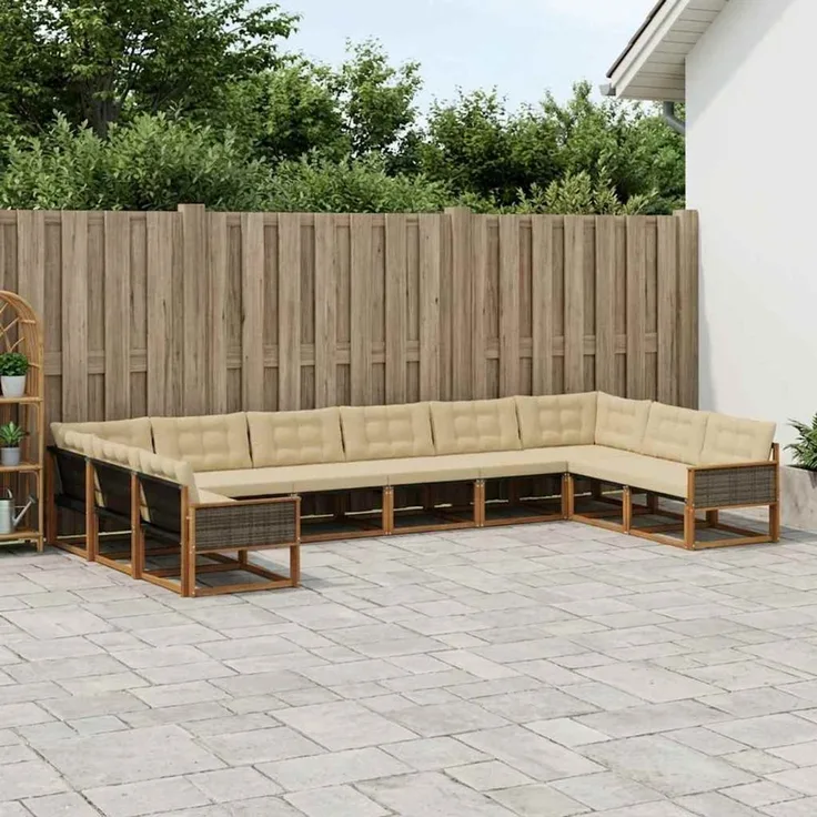 vidaXL Outdoor-Sofagarnitur 10 stk. 10-Sitzer Natur und Beige 3381709