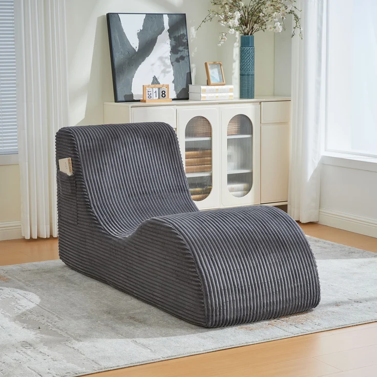 Freizeit-Sessel, Cord mit Seitentasche & ergonomischer Form, 160x66x90 cm, Dunkelgrau – Bild 2