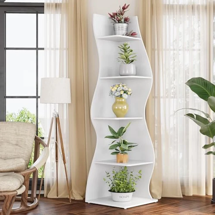 LITTLE TREE Kleines Eckregal, modernes 5-stöckiges Wand-Eck-Bücherregal, stilvolles Bücherregal, Aufbewahrungsregal für kleinen Raum, Wohnzimmer, Schlafzimmer – Bild 10