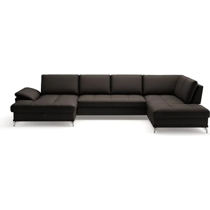Cavadore Wohnlandschaft Castiel mit Federkern / Sofalandschaft mit XL-Longchair, Sitztiefenverstellung, satinierten Metallfüßen / 363 x 89 x 223 / Echtleder, Dunkelbraun – Bild 8