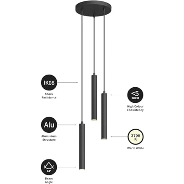 Arcchio LED-Pendelleuchte Franka, 3-flg., schwarz, Ø 24 cm, inklusive 3 x 4 W LED Leuchtmittel – Bild 4