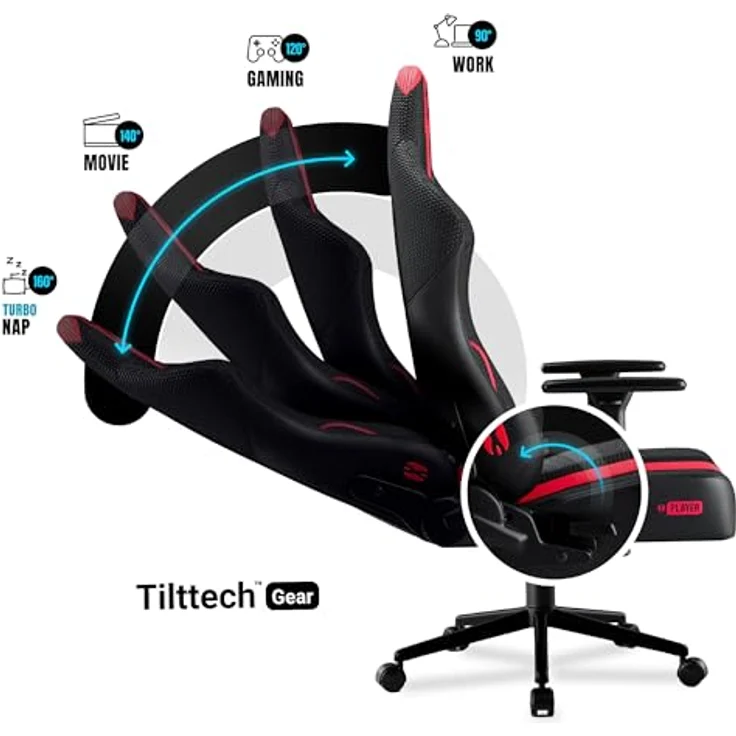 Diablo Chairs X-Player 2.0 Gaming-Stuhl ergonomischer Drehstuhl mit Höhenverstellung Memory Foam-Kopfstütze Lendenwirbelkissen Tilttech-System 58 x 35,5 x 117 cm Größe S Purpur-Anthrazit – Bild 5