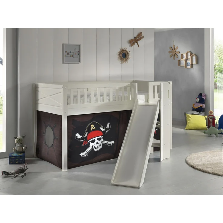 Vipack 'Scott' Spielbett mit Rolllattenrost, Rutsche, Leiter, Textilset 'Caribian Pirate', weiß lackiert, 90x200 cm – Bild 2