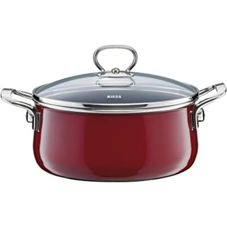 Riess Topf-Geschirrset mit Glasdeckel 5-teilig Emaille Nouvelle Rosso extra stark – Bild 6