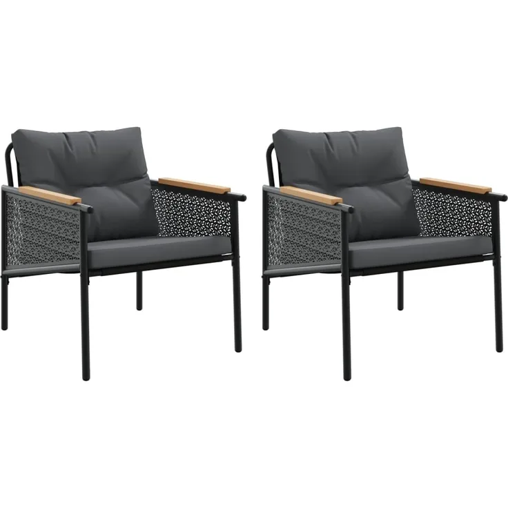 vidaXL Gartenstühle mit Kissen 2 Stk. Schwarz Stahl 4009301