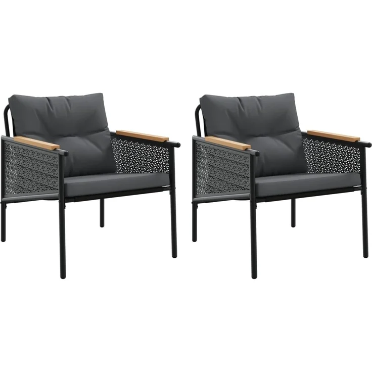vidaXL Gartenstühle mit Kissen 2 Stk. Schwarz Stahl 4009301 – Bild 1