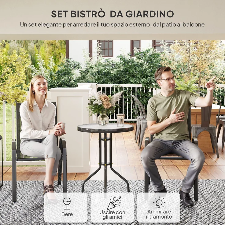 3-teiliges Gartenset mit 2 Gartenstühlen (54 x 71 x 93 cm) und einem runden Tisch (Ø 60 x 71 cm) aus schwarzem Stahl – Bild 6