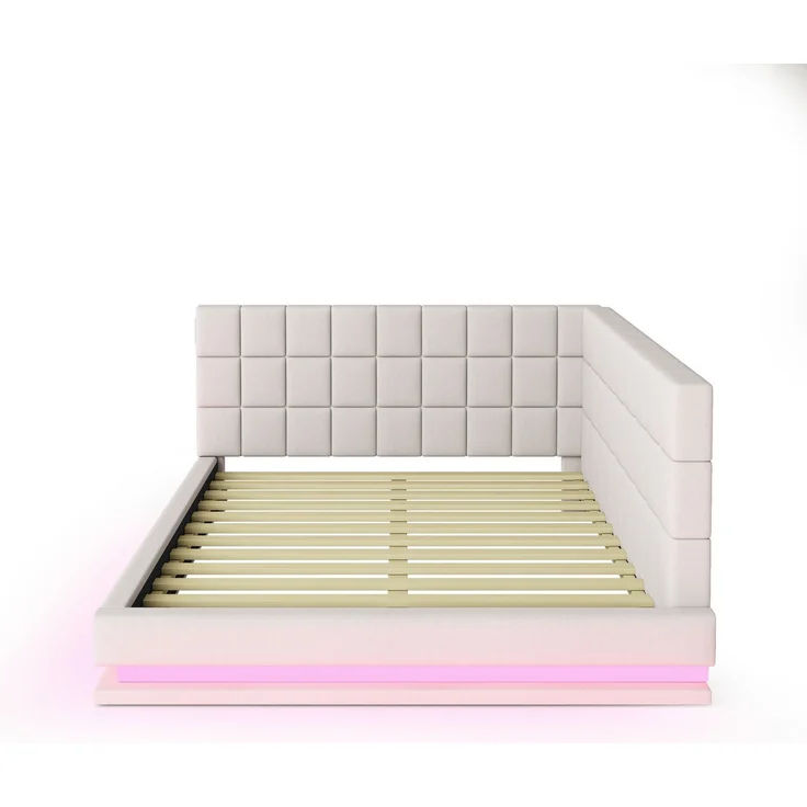 Polster Schlafsofa mit LED-Beleuchtung & USB-Ladefunktion, wandelbar,stabiler Lattenrost,bis 250kg belastbar,Beige – Bild 10