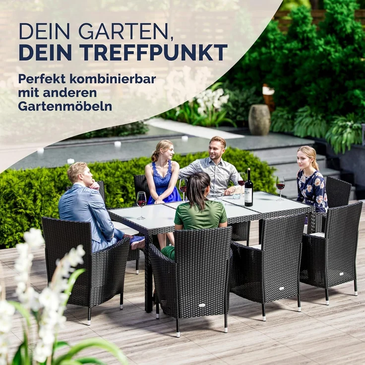 Casaria Gartentisch, Wetterfest 190x90cm Polyrattan Höhenverstellbar 5mm Sicherheitsglas – Bild 7