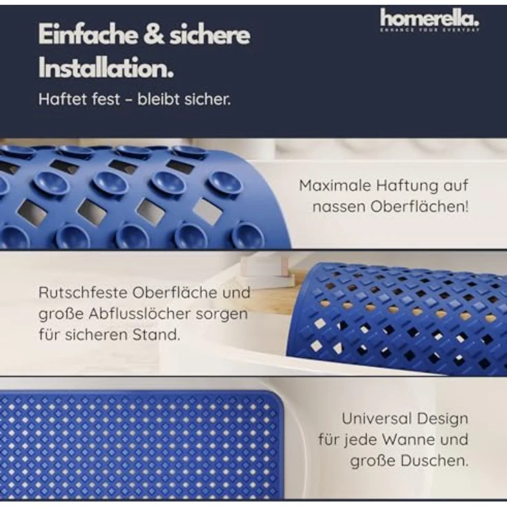 Homerella Badematte rutschfest Hautsensitiv 88x39cm, INKL. AUFHÄNGUNG, Antirutschmatte Badewanne BPA frei, Duschmatte schimmelresistent & maschinenwaschbar – Bild 5
