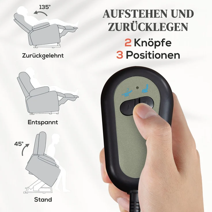 MELAYR, Elektrischer Aufsteh-Sessel, Weicher, samtartiger Stoff, USB-Anschlüsse, 101 x 93 x 104 cm, Hellgrau – Bild 6