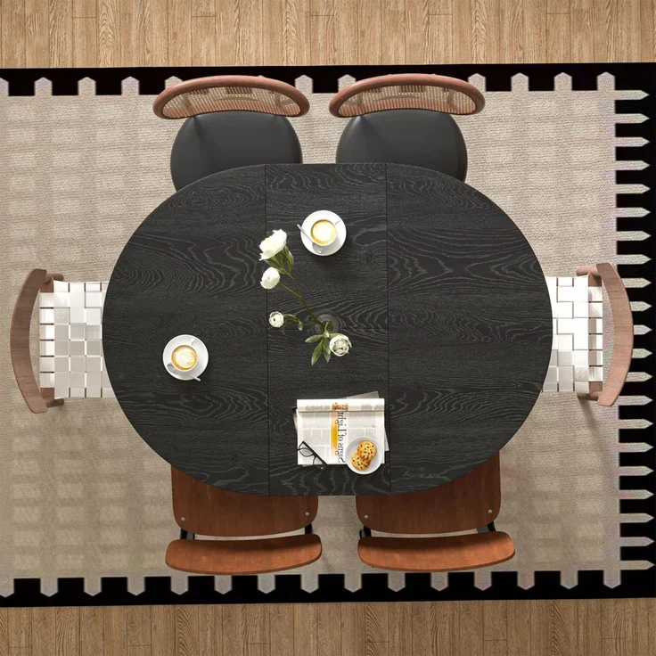 Esstisch ausziehbar, Ø 110 cm, ausgezogen B 150 x T 110 x H 75 cm, MDF in Schwarz mit Ablage – Bild 2