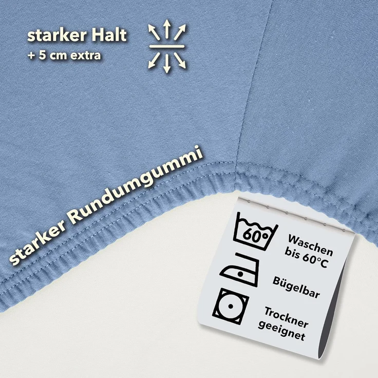 STUDIO Spannbettlaken Basic, viele Größen, 100% Baumwolle, OEKO-TEX 100, Jersey, Baumwolle, Gummizug: rundum, (1 Stück), 90x190 cm Bettlaken Spannbetttuch bis 25 cm Höhe - Mittelblau – Bild 3