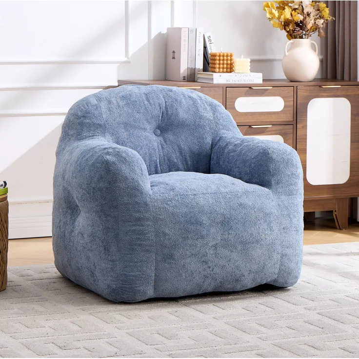 Sitzsack 1er 95cm×95cm×79cm in Blau aus Kunstfell – ergonomischer Loungesessel ohne Montage