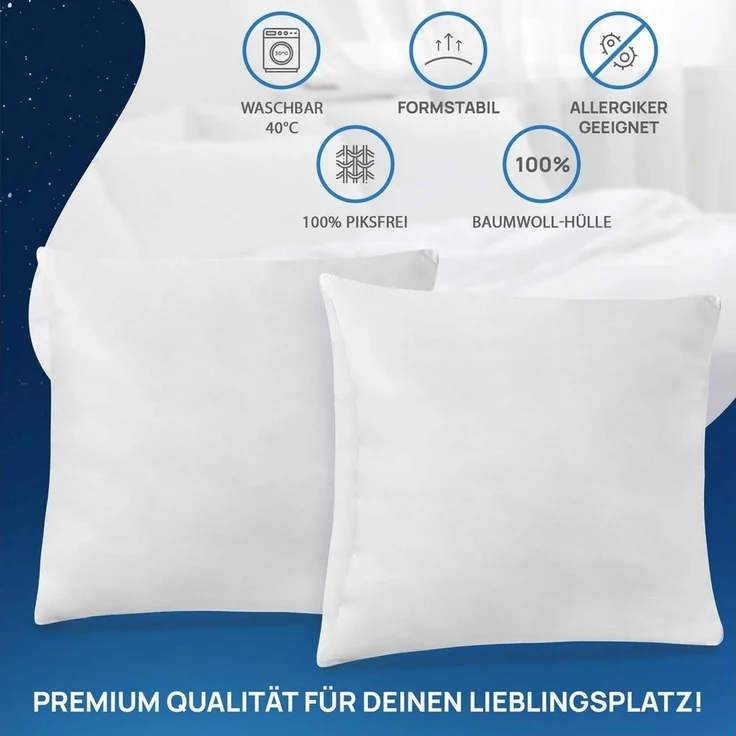 LILENO HOME Federkissen geeignet für Allergiker in verschiedenen Größen - Made in Germany, Füllung: 100% Federn, Rückenschläfer, Seitenschläfer, Bauchschläfer, Set, 2er Set, 40x40 cm – Bild 3