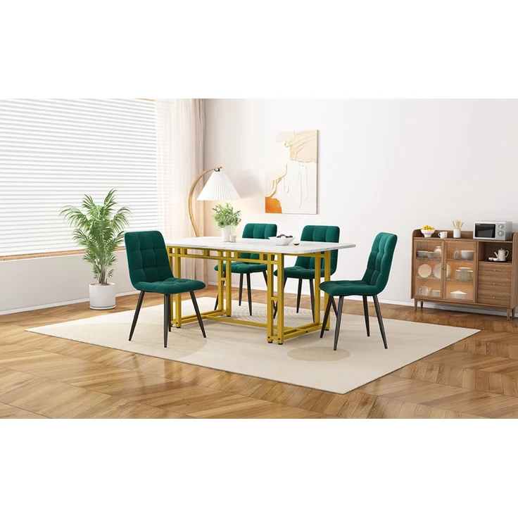 Merax Essgruppe, (5-tlg), Esstisch mit 4 Stühlen Set Esszimmer Sitzgruppe, Metallbeine, Grün – Bild 5