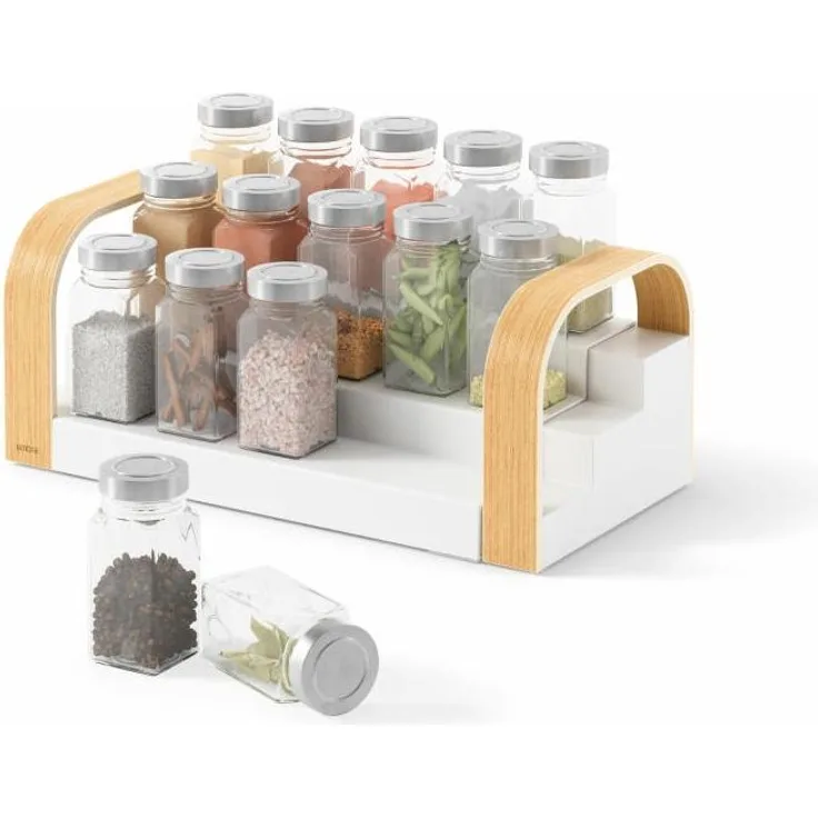 Umbra ausziehbarers Gewürzregal Bellwood 3-stufig, Küchenregal, Recyceltes ABS, Holz, Weiß, Natur, 30-61 cm, 1019934-668