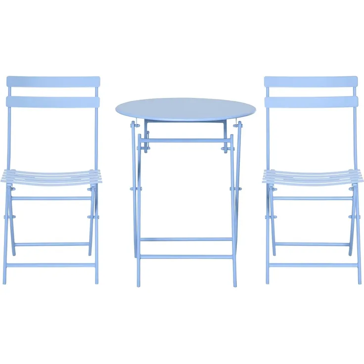 Outsunny Balkonset Gartenset Bistrotisch mit 2 Stühlen für Hof Garten, (Garnitur, 3-tlg, Balkonmöbel Set), Klappbar Blau Ø60L x 71H cm