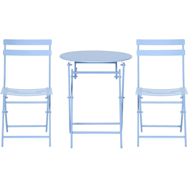 Outsunny Balkonset Gartenset Bistrotisch mit 2 Stühlen für Hof Garten, (Garnitur, 3-tlg, Balkonmöbel Set), Klappbar Blau Ø60L x 71H cm