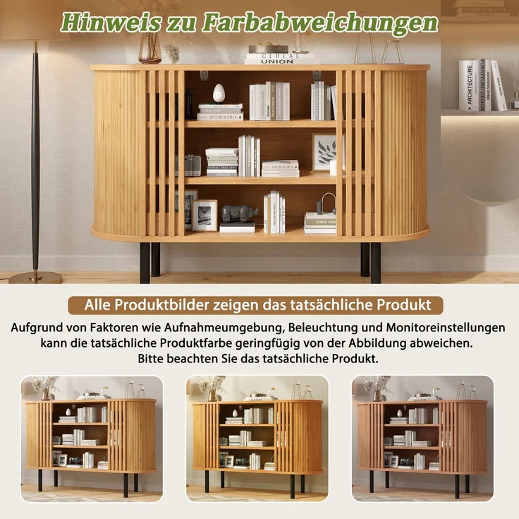 ZUBALIYA Sideboard 120x40x80 cm, aus MDF / Spanplatte, Natur – Bild 6