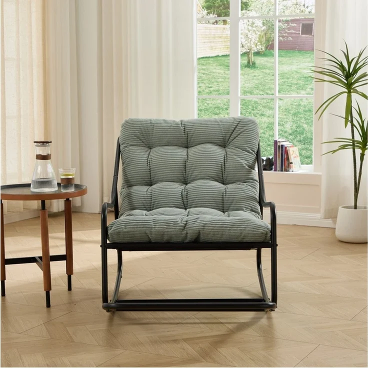 LVHOM Schaukelstuhl mit Fußstütze 75x116x82cm, wasserfestem Gestell für drinnen, draußen (8 cm integriertes Rücken-Sitzkissen, ergonomisches Design, geräuschlos & rutschfest, rostfreier Stahlrahmen, belastbar bis 130 kg), ideal für In-/Outdoor, Balkon,... – Bild 4